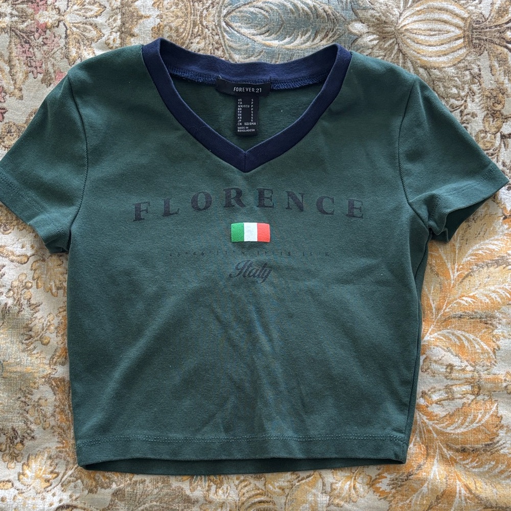 Forever 21 Dark Green V-Neck Tee